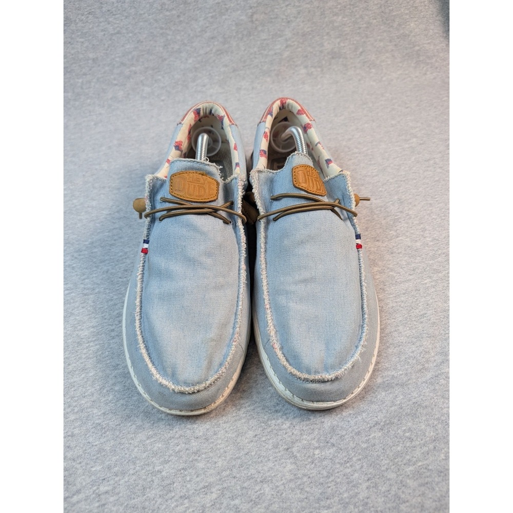 HEYDUDE Wally Americana Denim Stripe Mens 12 Flag Loafers Slip On Shoes - Picture 4 of 7